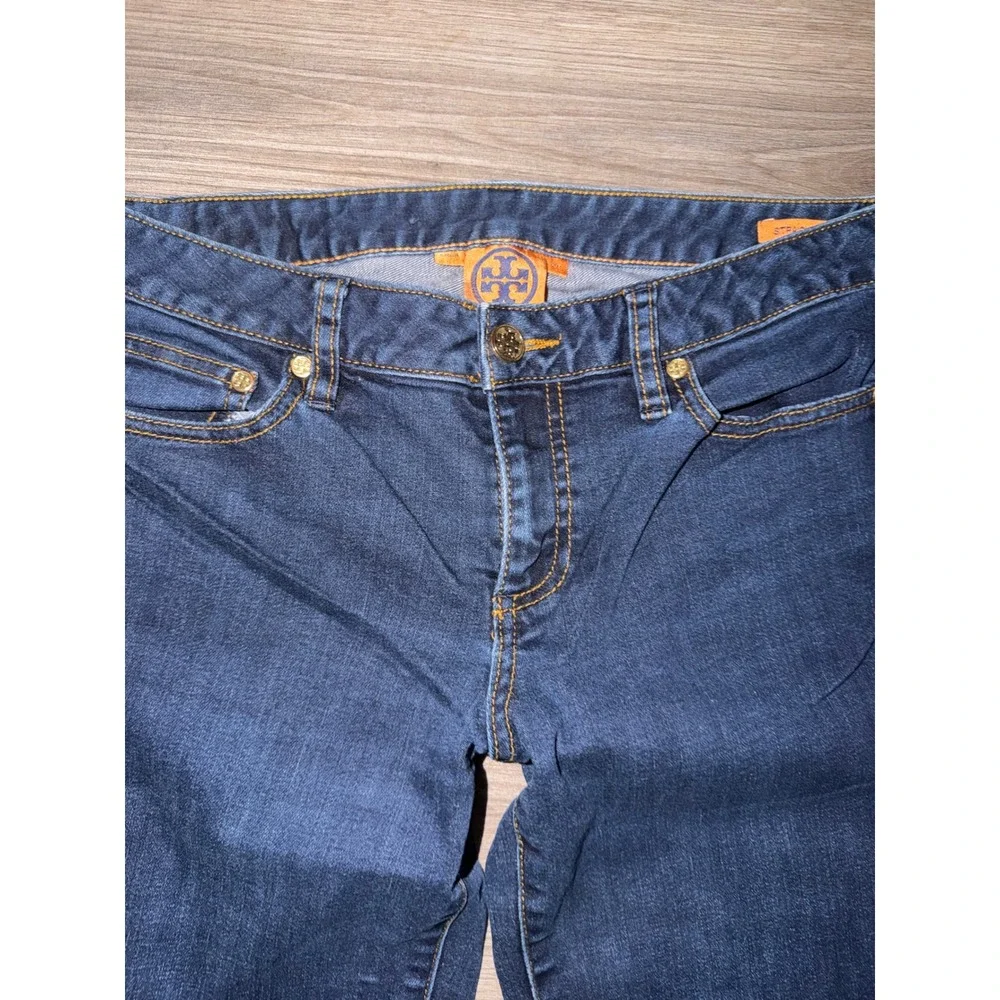 Tory Burch Womens Straight Leg Jeans Dark Wash Denim Size 28 Gold Hardware X4